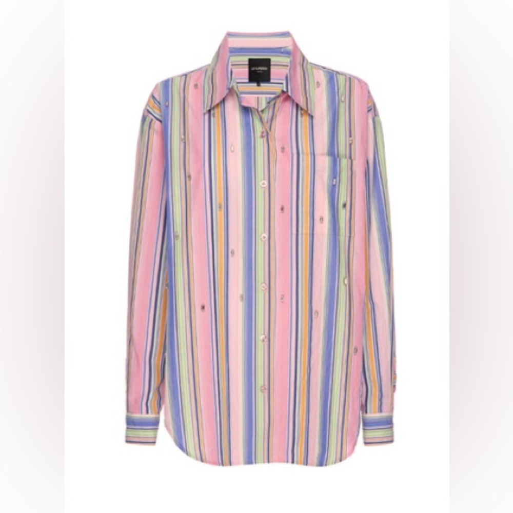 LE SUPERBE Embellished Over You Shirt striped pink silver size small oversize - Picture 1 of 8